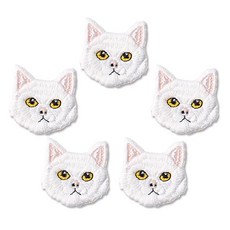時尚亮點迷你刺繡貼布 貓咪, 白色, 5個