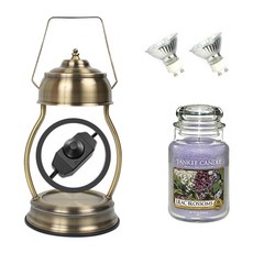 YANKEE CANDLE 造型融燭燈+香氛蠟燭 L號+燈泡 2入, 溫暖（復古），蠟燭（丁香花）