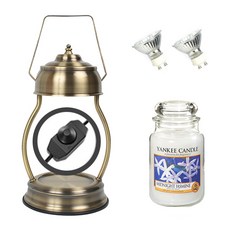 YANKEE CANDLE 造型融燭燈+香氛蠟燭 L號+燈泡 2入, 溫暖（復古），蠟燭（午夜茉莉）