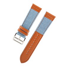 비쉐르 갤럭시 프론티어/기어S3/워치3/워치4클래식 22mm 레트로라인 레더 밴드 스트랩 (45/46mm 호환 가능), 연청, 1세트