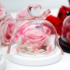 早晨香氣永生花愛心玻璃罩, 粉色