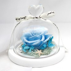 早晨香氣永生花愛心玻璃罩, 藍色