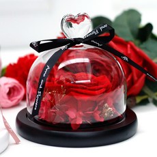 早晨香氣永生花愛心玻璃罩, 紅色