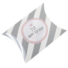 迷你條紋半月盒 100入 + 週歲貼紙 粉彩粉紅色 100入, 灰色, 1套