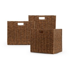 HOME&HOUSE 藤編方形收納籃, 天然, 3個
