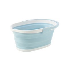 손잡이 타원 접이식 자바라 빨래 바구니, 1개, 블루