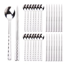 Bloom at home 格紋噴砂湯筷組, 銀色, 湯匙 15入 + 筷子 15入, 1套