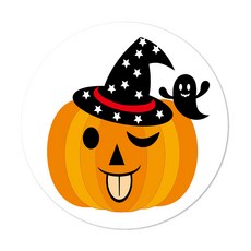 萬聖節南瓜燈 圓形包裝貼紙 直徑 55mm, D, 60個