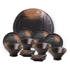 PRELUDE 線條印花陶瓷碗盤餐具組 11入, 混色, 1組