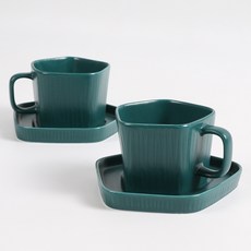 Chillin 五角型咖啡杯+陶瓷杯墊 雙人組, 綠色, 1組