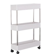 簡約窄型移動式推車置物籃 BGN008 3層, 白色, 1個