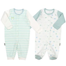 Dong mulone 孩童貓咪圖案連身衣+條紋小兔圖案連身衣 藍色