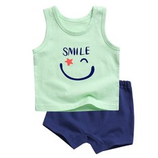 그린베베 아동용 통기성 여름 스마일 편면내의 나시