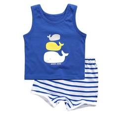 그린베베 아동용 통기성 여름 고래 고래 편면 나시 내의 상하 세트