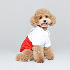 Flot 撞色拼接狗狗連帽衫, 白紅色