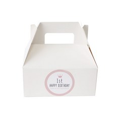 提手蛋糕包裝盒+一歲生日貼紙套組, 盒子（白色），貼紙（淡粉色）, 100套