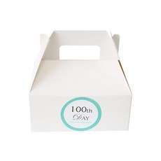 提手蛋糕包裝盒+百日貼套組, 盒子（白色），貼紙（淡色薄荷）, 100套