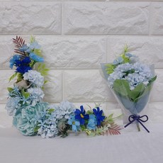 人造大波斯菊納骨塔花圈 + 花束套組, 藍色, 1個