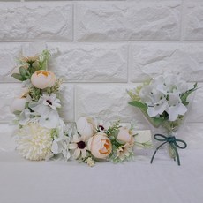 人造球菊花圈 + 花束組合, 白色, 1個