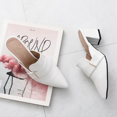 GODSHOE 女款金色別針繫帶穆勒樂福鞋 6cm