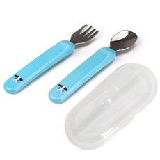 kidsme 嬰幼兒不鏽鋼餐具組, 湯匙*1入+叉子*1入+收納盒*1入, 藍色, 1組
