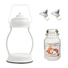 洋基蠟燭大爵士 + 蠟燭加熱器 + 燈泡 2 件套, 暖色（純白）、蠟燭（軟毯）