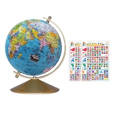 SEOJEONGLOBE 裝飾迷你地球儀 SJ-125-E 2p + 國旗貼紙 2p, 混色