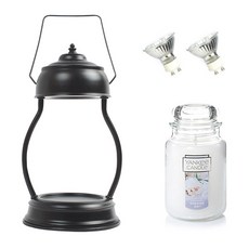 YANKEE CANDLE 蠟燭 L號+加熱式燭燈+燈泡組 2入, 暖色（純黑），蠟燭（婚禮）