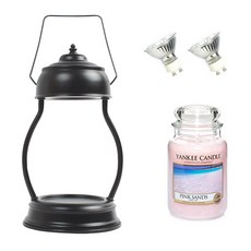 YANKEE CANDLE 蠟燭 L號+加熱式燭燈+燈泡組 2入, 暖色（純黑）、蠟燭（粉沙色）