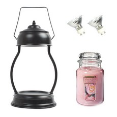YANKEE CANDLE Rajja + 蠟燭加熱器 + 燈泡 2 件套, 暖色（純黑）、蠟燭（鮮切玫瑰）