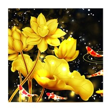 KMELLIE 3D 黃金蓮花鯉魚 AB圓形 寶石十字繡 DIY套組 40 x 40 cm, 混合色, 1套