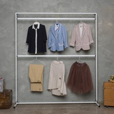 쉘빙스토리 전체타공 2단 행거 1800 x 400 x 2020 mm, 화이트