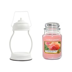 YANKEE CANDLE 蠟燭 L號+加熱式燭燈+燈泡組 2入, 暖色款（純白）、蠟燭款（浸染杏玫瑰色）