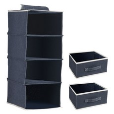GUNU 걸이형 다용도 린넨 4단 수납함 + 수납박스 2p, 네이비, 30 x 30 x 71 cm, 1세트