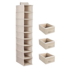 GUNU 懸掛式多用途亞麻9層收納架 + 收納箱 3件組, 米色, 1套