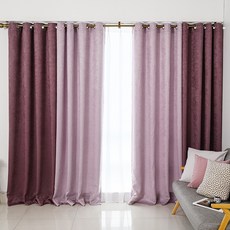 NuvoDeco Smooth 穿環式雙色遮光窗簾 2入 + 窗簾綁帶 + 掛勾組, 紫丁香色