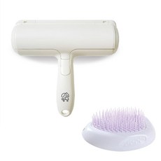 Meongyang 寵物除毛半永久黏毛滾輪 19cm + 刷子組合, 隨機出貨(滾輪), 紫色(刷子), 1套