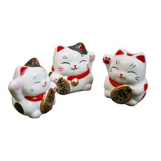 GODSHOP 揮手招財貓 貓咪老師 存錢筒公仔 3件組, 花貓, 白貓, 1套