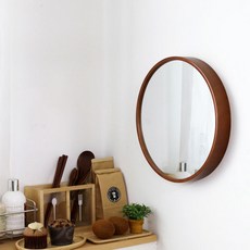 mjk 木框圓形壁鏡, 棕色