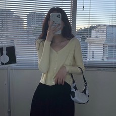 포플러앤씨 여성용 쉐어 골지 브이 니트