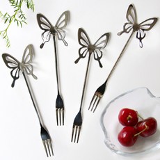 蝴蝶茶叉, 銀色, 4個