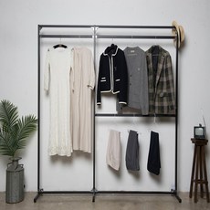 쉘빙스토리 드레스룸행거 1단 800 + 2단 1200 전체타공 세트 M812 2060 x 400 x 2020 mm, 블랙