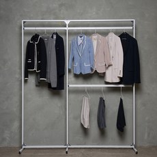 쉘빙스토리 드레스룸행거 1단 800 + 2단 1200 전체타공 세트 M812 2060 x 400 x 2020 mm, 화이트