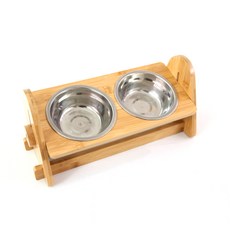 강아지 고양이 원목 스텐 높이조절 식기세트 2구, 혼합색상, 1세트