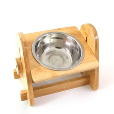 강아지 고양이 원목 스텐 높이조절 식기세트 1구, 혼합색상, 1세트