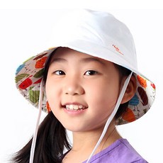 hellodotori 孩童雙面印花遮陽帽 C010, 白色的