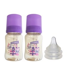 LITTLE BOBDOG 新款PPSU無奶嘴奶瓶 180ml 2入+奶嘴 2入, 第1階段(新生兒), 紫色, 180毫升