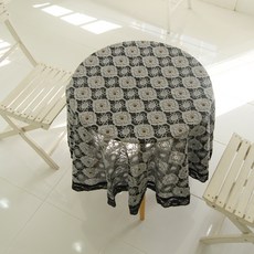 BYDECO 羅紋蕾絲圓形桌布, 黑色, 90 x 90 cm