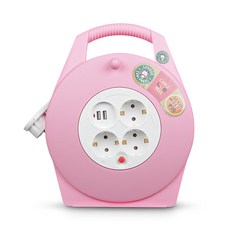 러그 코드릴 케이브 릴선 3구 + USB 2포트, 15m, 핑크, 1개