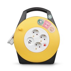 러그 코드릴 케이브 릴선 3구 + USB 2포트, 15m, 옐로우, 1개